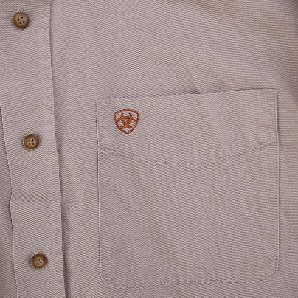 Ariat Shirt Men Small Tan Long Sleeve Button Down Twill Western Khaki Logo S - Picture 10 of 14